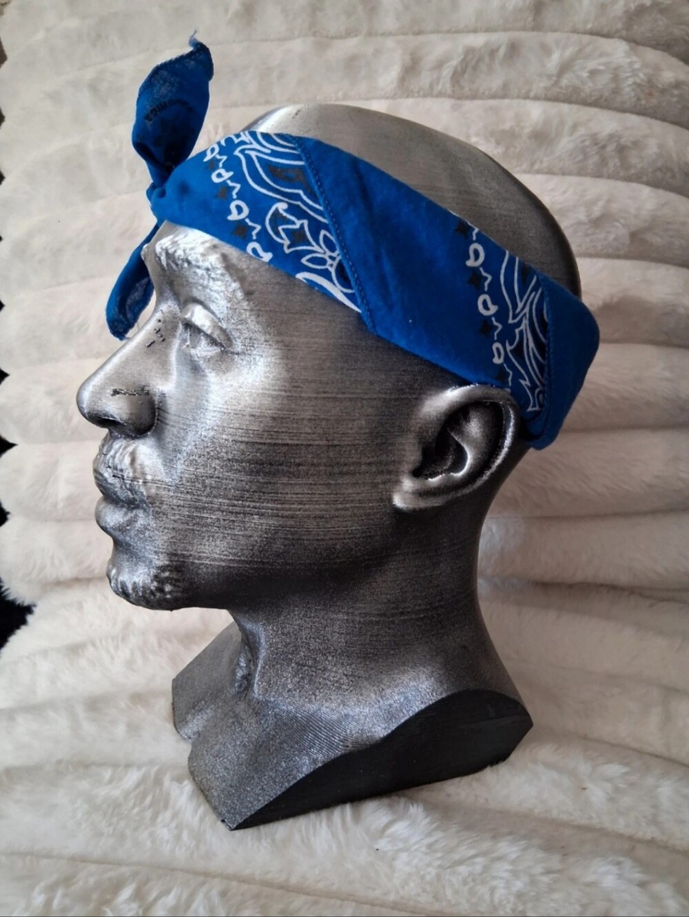 Brand New Tupac Head Sculpture 3D Printed With Blue Bandana